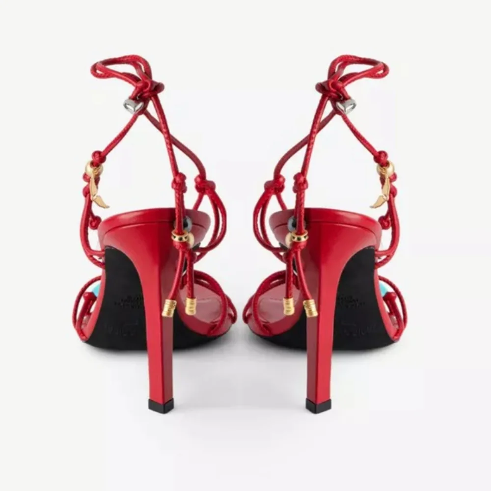 $598 Zadig & Voltaire Alana Leather charm jewel stone strappy Sandals High Heels - Picture 7 of 15